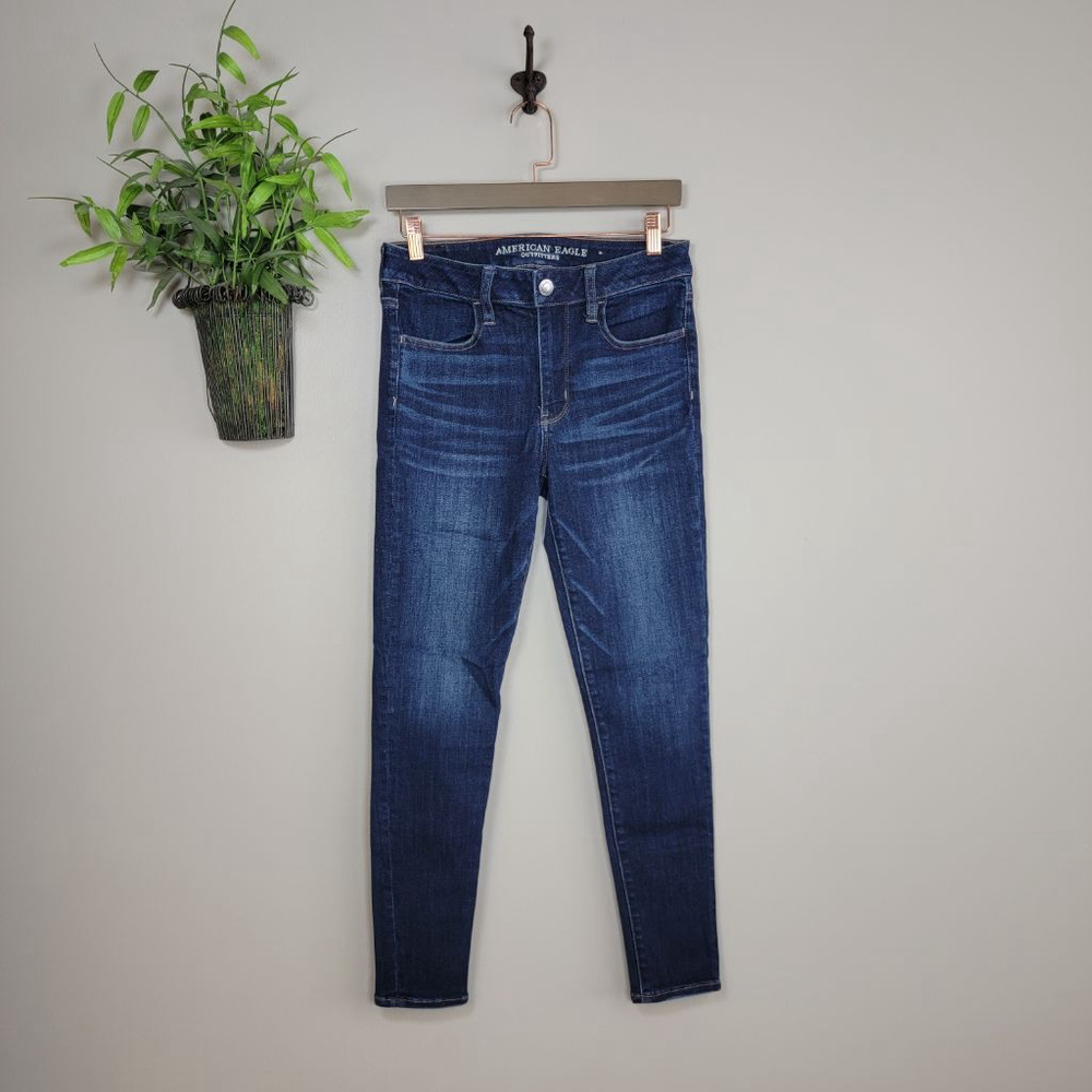 American Eagle Skinny Jeans Hi Rise Jegging Dark Blue Wash Super Stretch AE 6 S